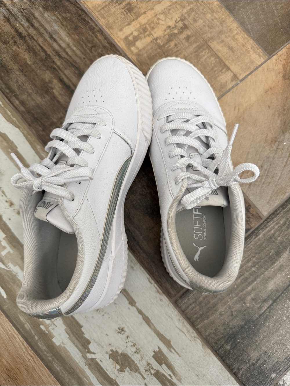 Puma Women's White Sneakers with Metallic Silver Stripe